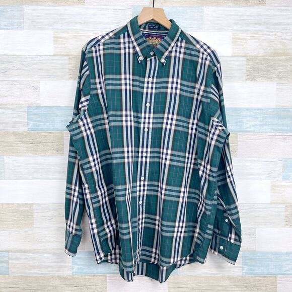 Ralph Lauren Chaps Vintage Poplin Button Down Shirt Green Plaid Korea Mens XL - Picture 1 of 5